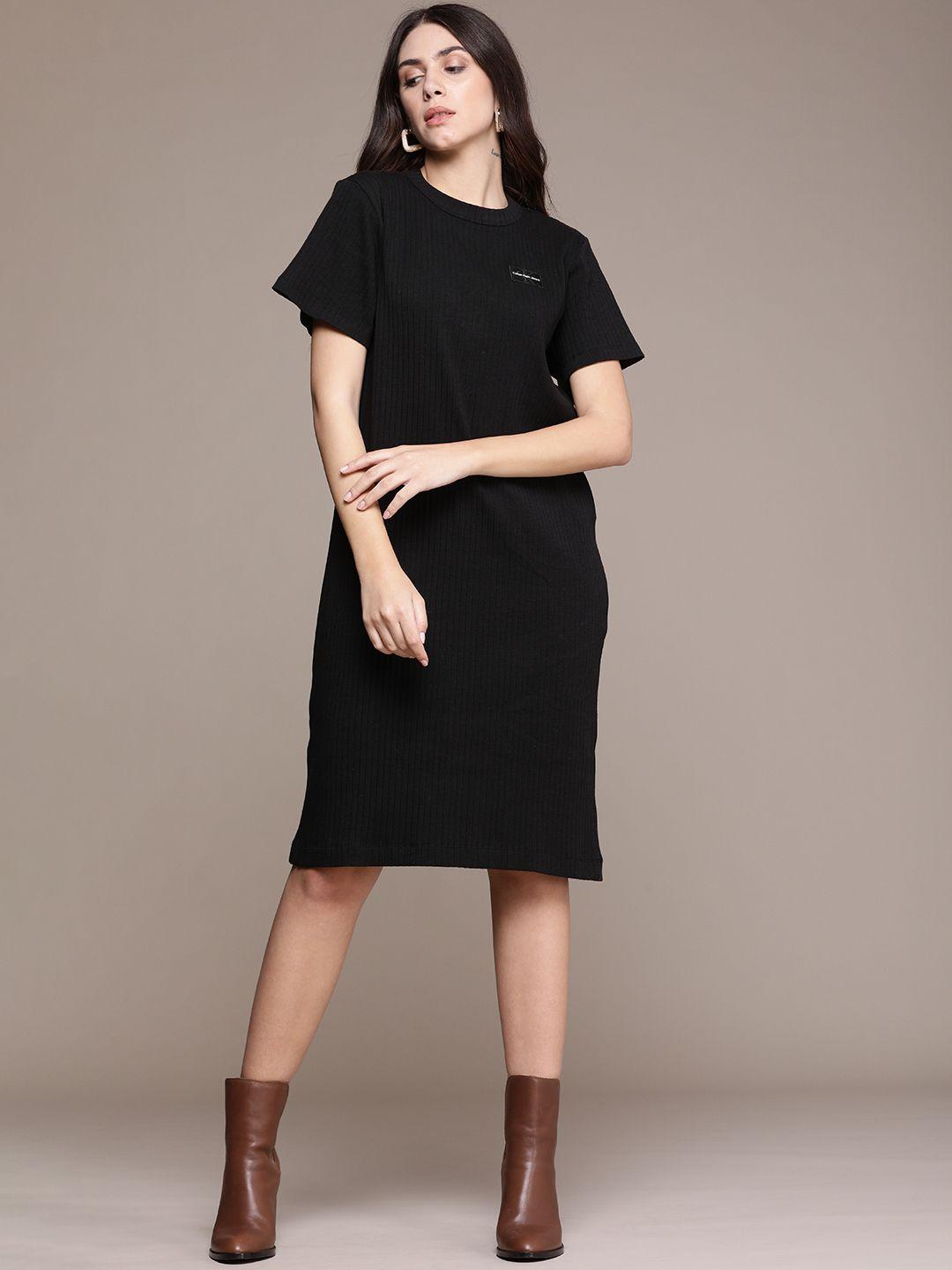 calvin klein jeans women black ribbed t-shirt dress