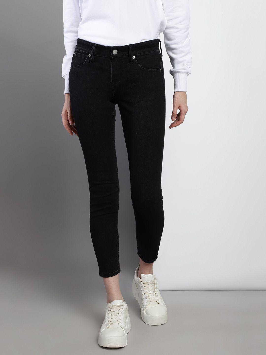 calvin klein jeans women black slim fit stretchable cropped jeans