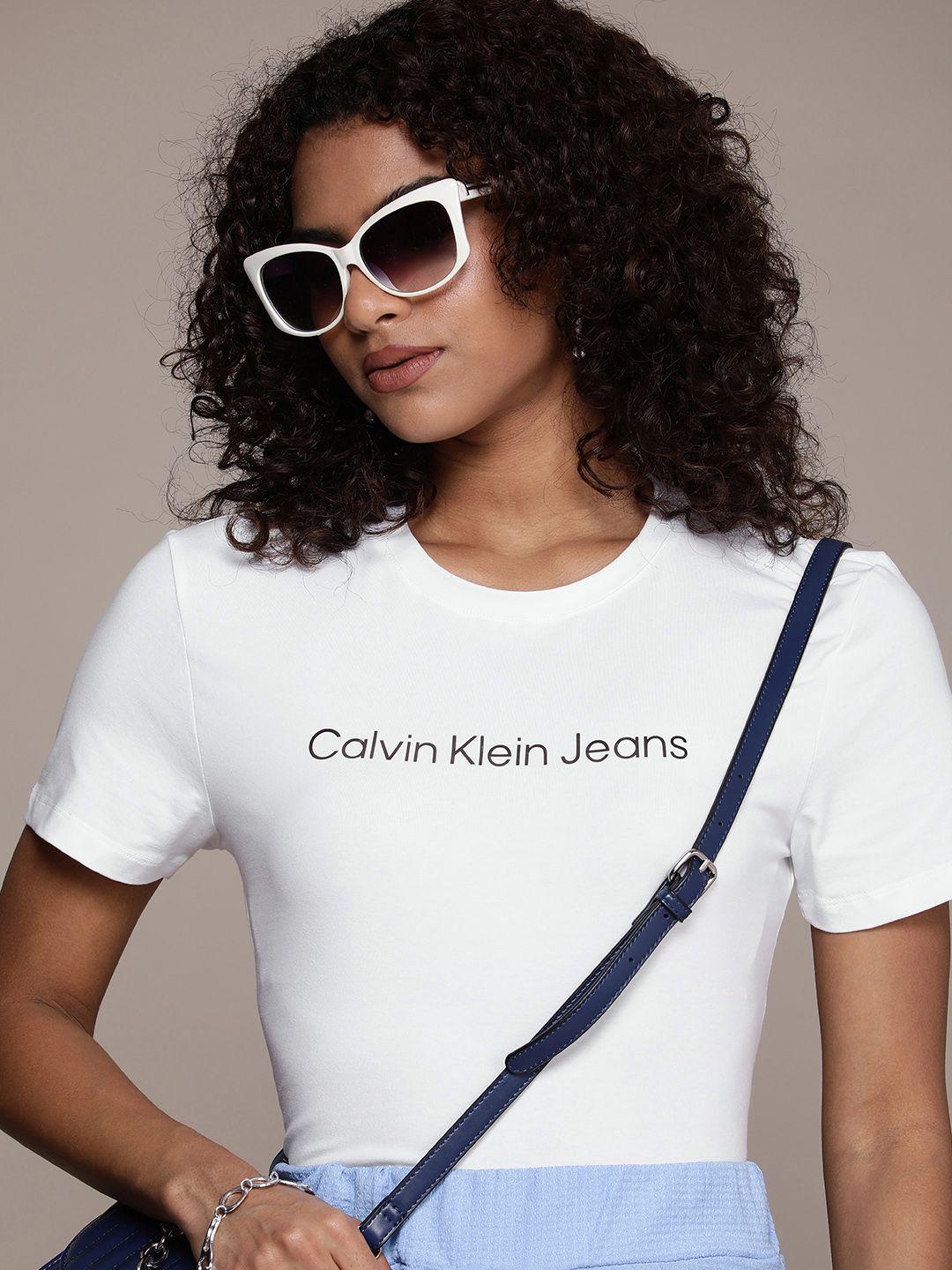 calvin klein jeans women round neck t-shirt with applique detail