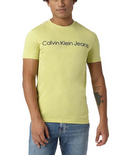 calvin klein jeans yellow sand logo slim fit t-shirt