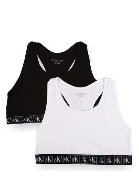 calvin klein kids black & white cotton logo bra (pack of 2)