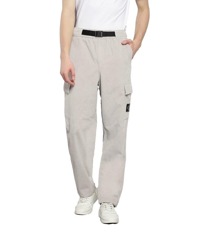 calvin klein light beige self slim fit trousers