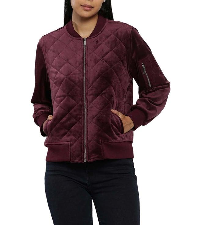 calvin klein maroon quilted regular fit bomber jacket