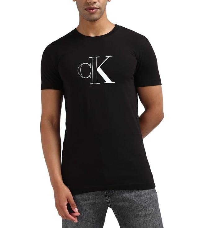 calvin klein men black printed crew neck short sleeves t-shirt