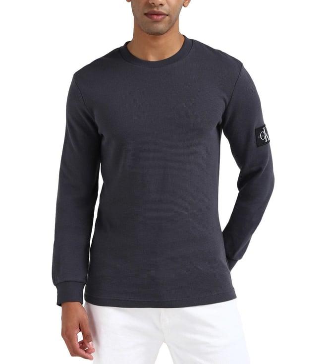 calvin klein men blue solid crew neck full sleeves t-shirt