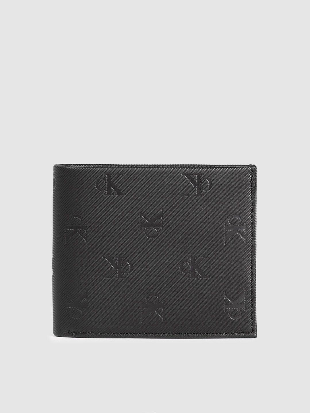calvin klein men brand logo debossed leather two fold wallet