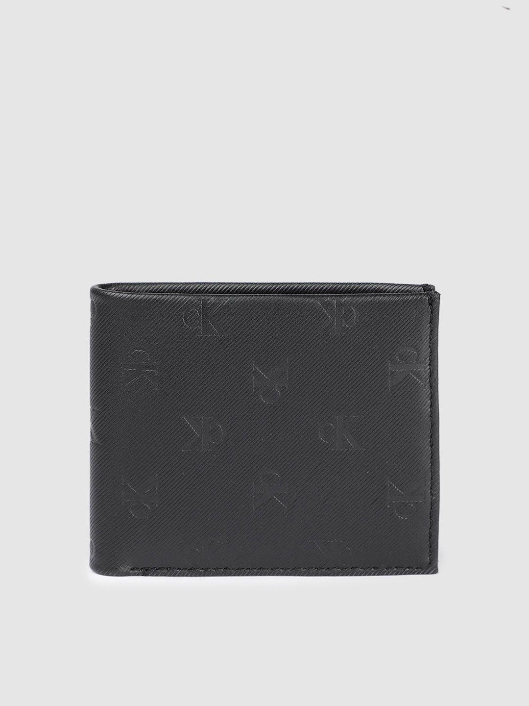 calvin klein men brand logo print leather two fold wallet