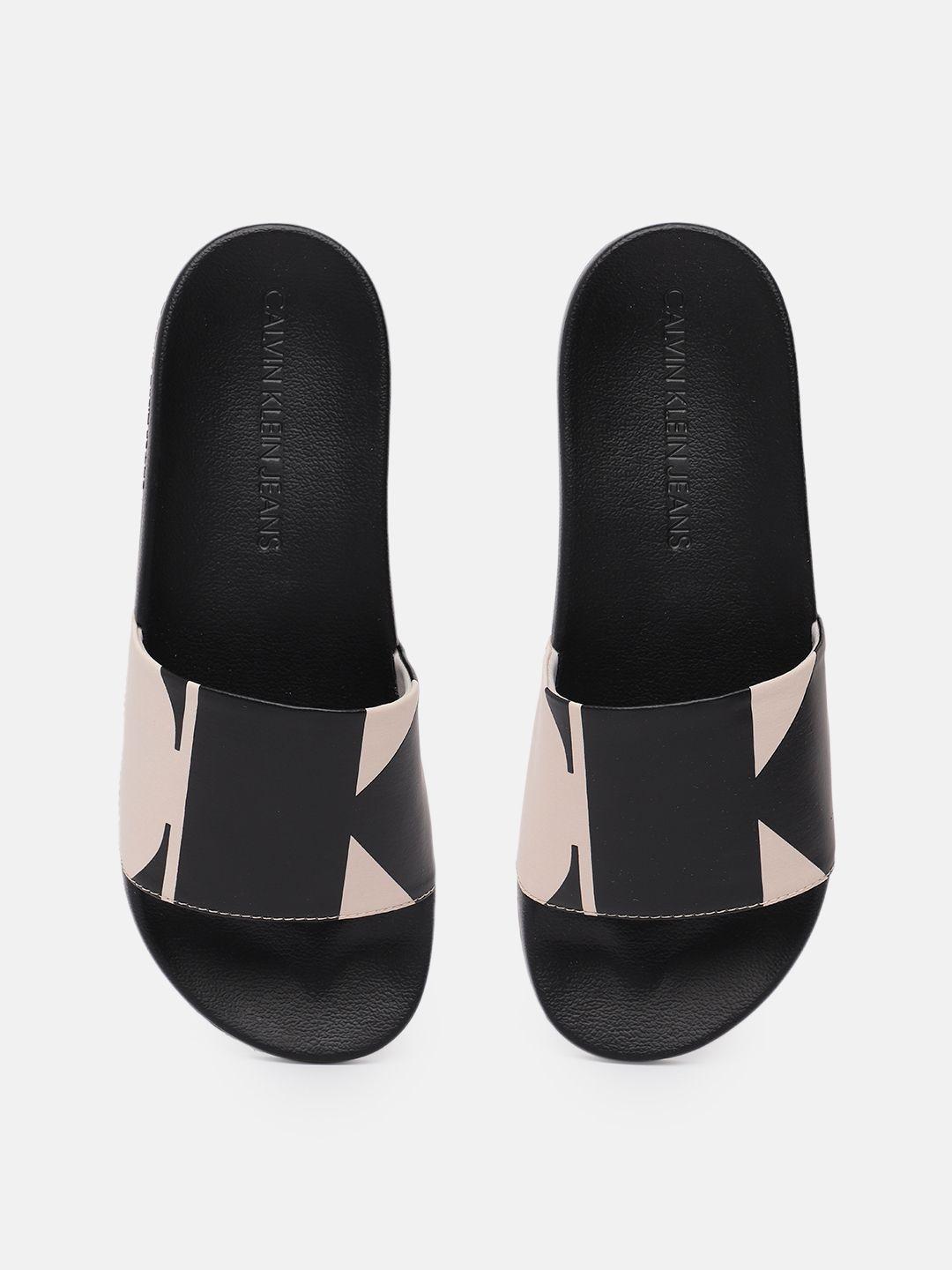 calvin klein men brand logo print sliders