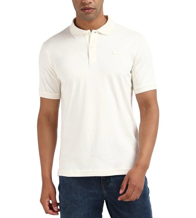 calvin klein men cream solid short sleeves polo t-shirt