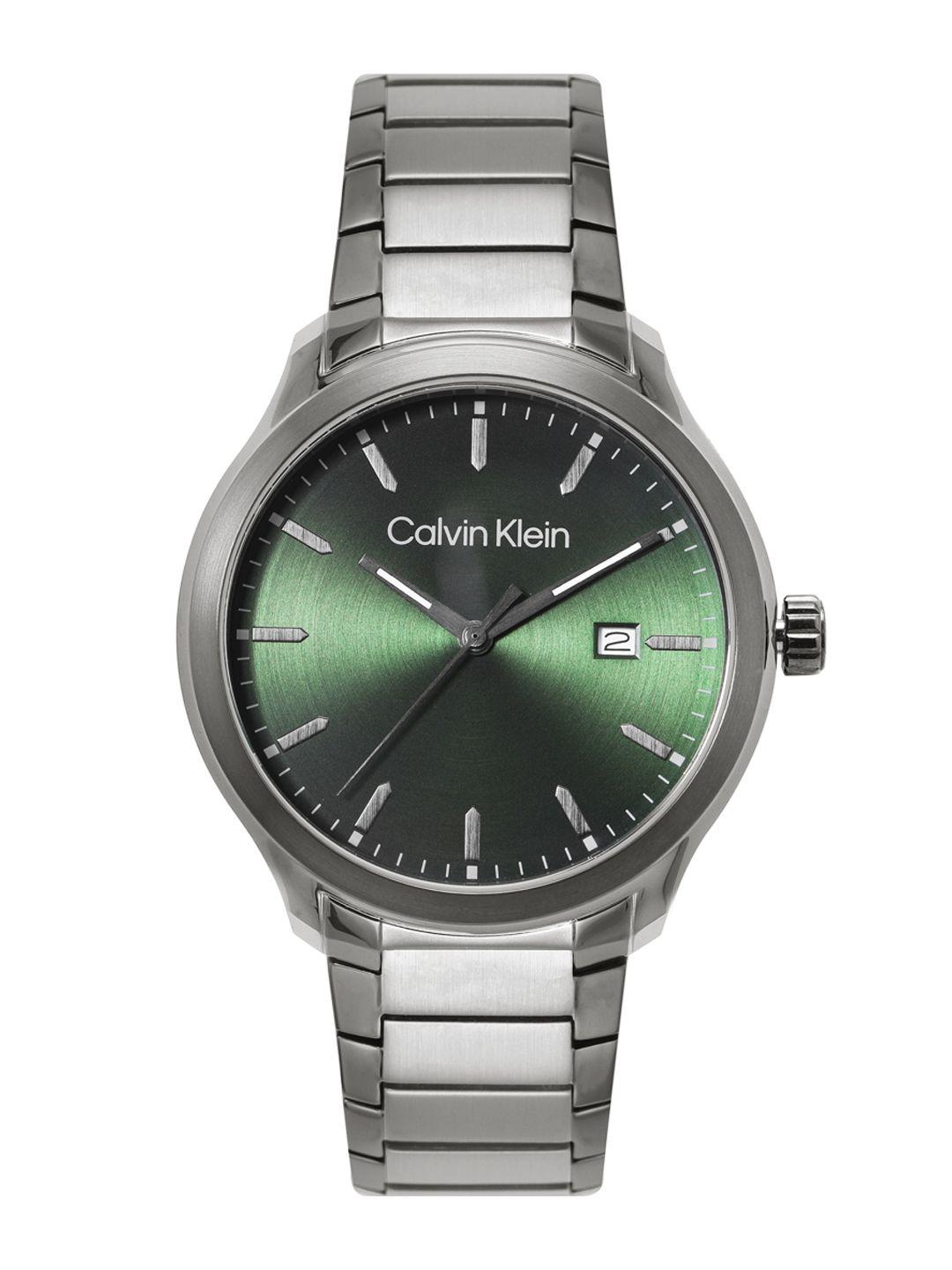 calvin klein men define bracelet style analogue watch 25200350-green