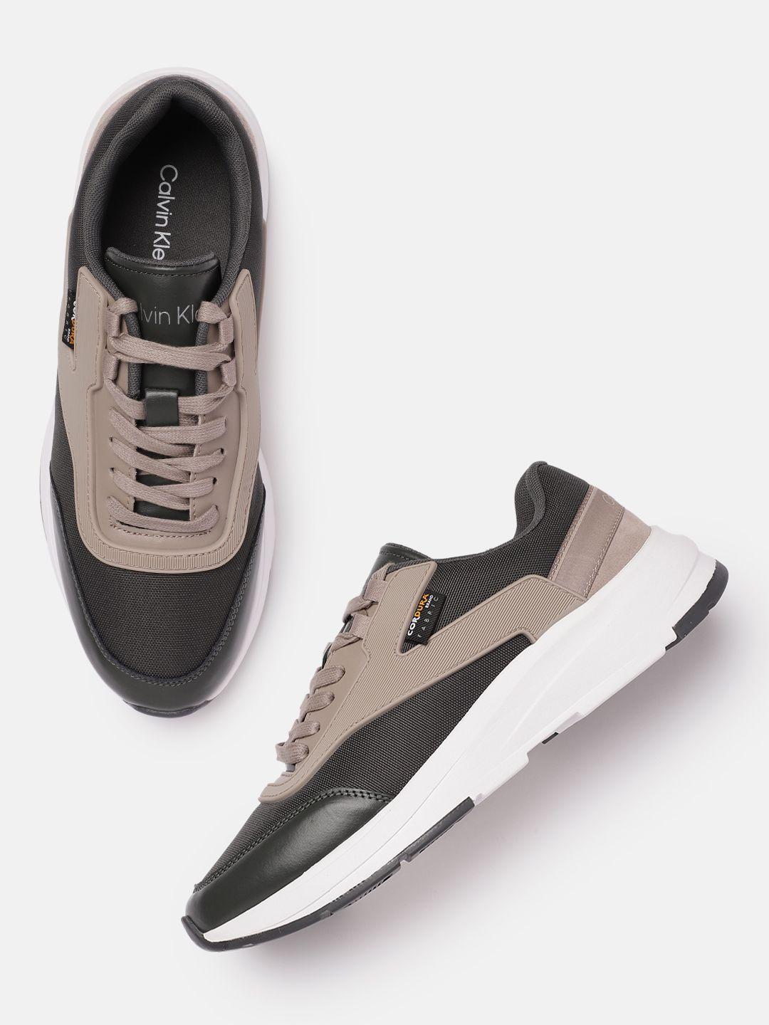 calvin klein men grey & brown colourblocked sneakers