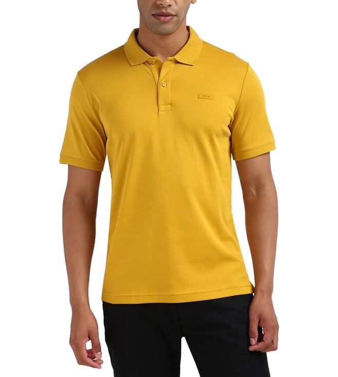 calvin klein men mustard solid short sleeves polo t-shirt