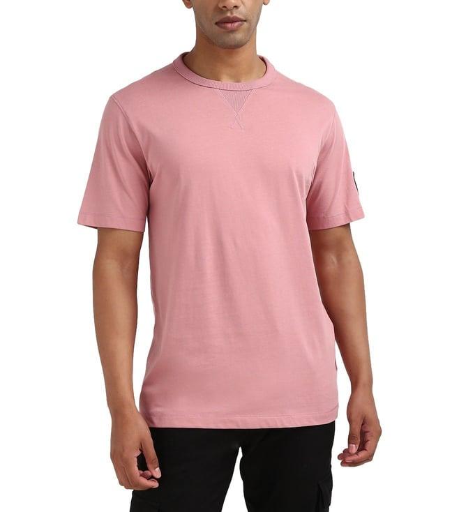 calvin klein men pink solid crew neck short sleeves t-shirt