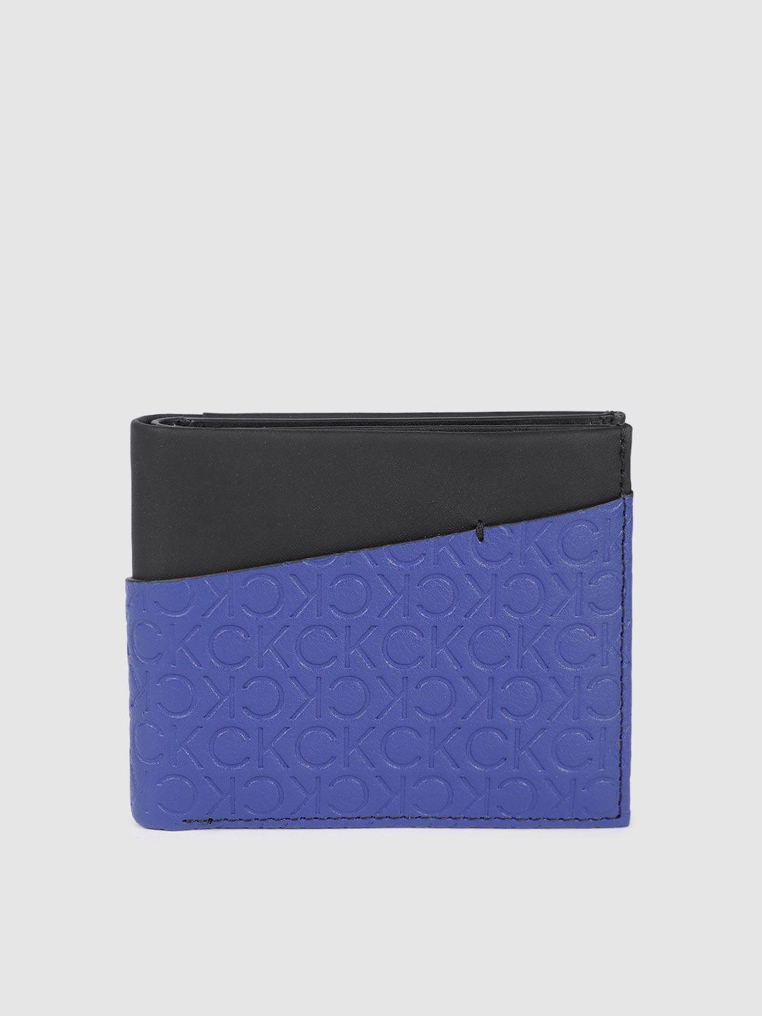 calvin klein men printed leather two fold wallet