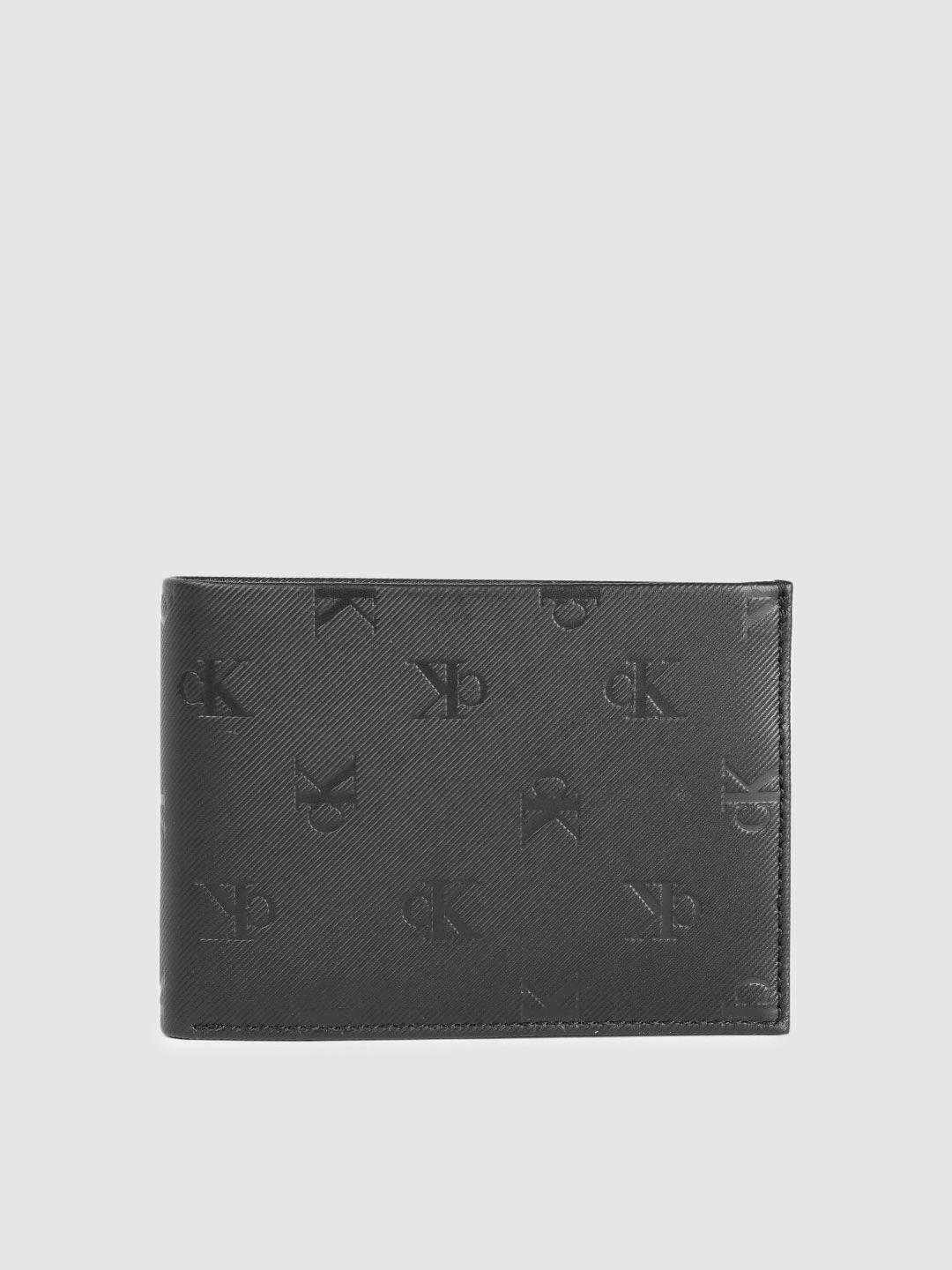 calvin klein men printed leather two fold wallet