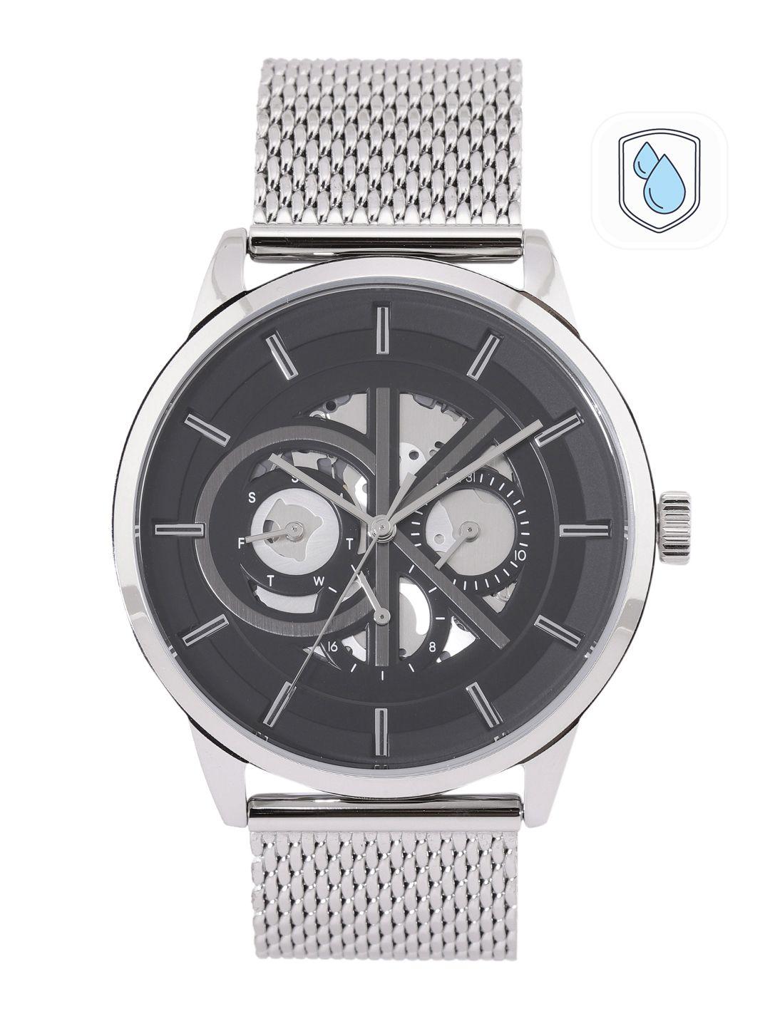 calvin klein men skeleton dial & stainless steel analogue multi function watch 25200213