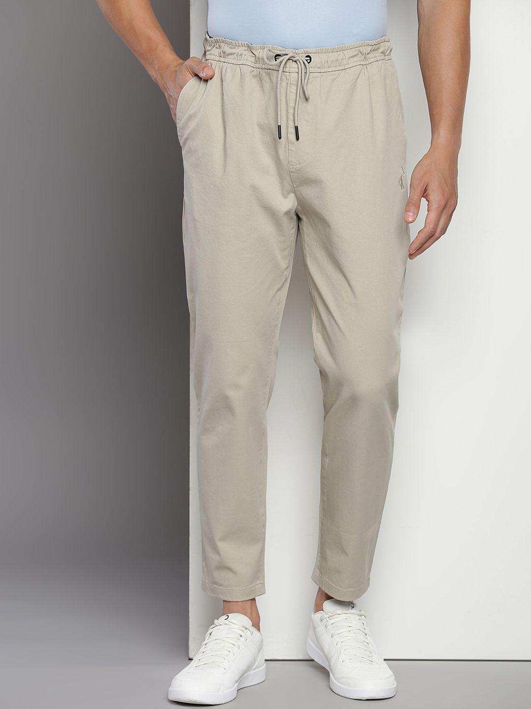 calvin klein men slim fit mid-rise cotton trousers