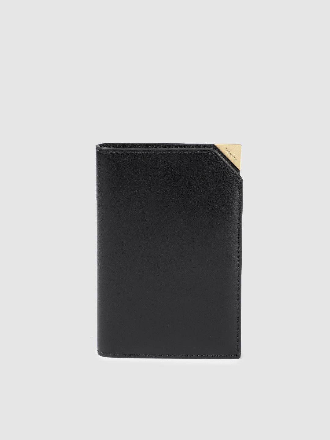 calvin klein men solid leather passport holder