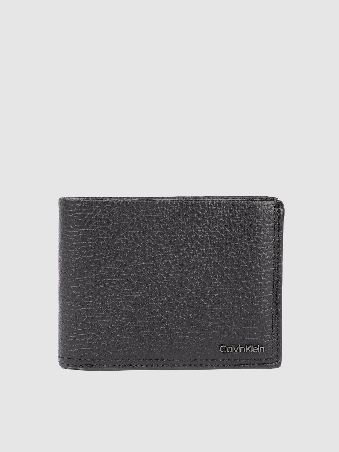 calvin klein men solid leather two fold wallet