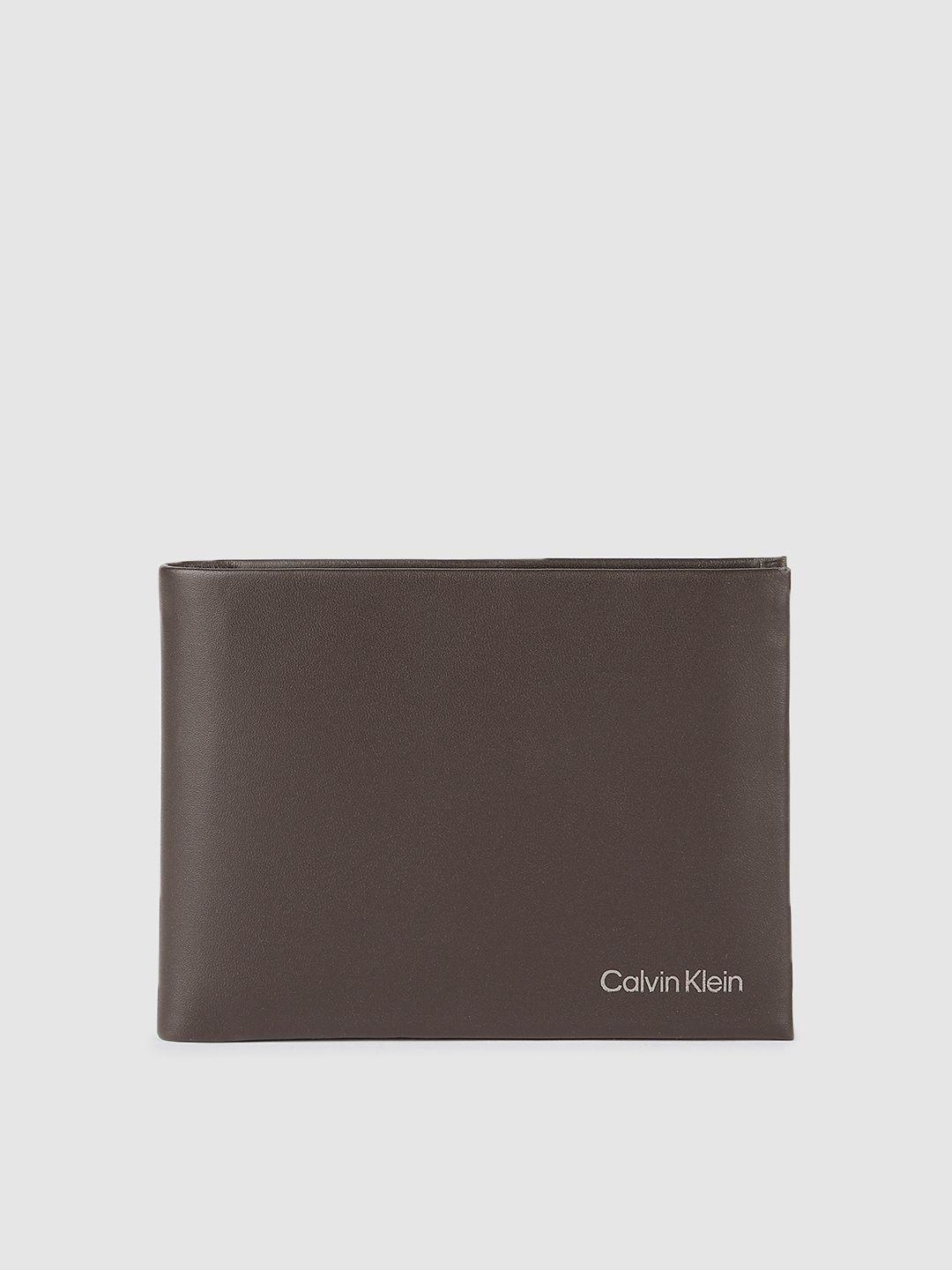 calvin klein men solid leather two fold wallet
