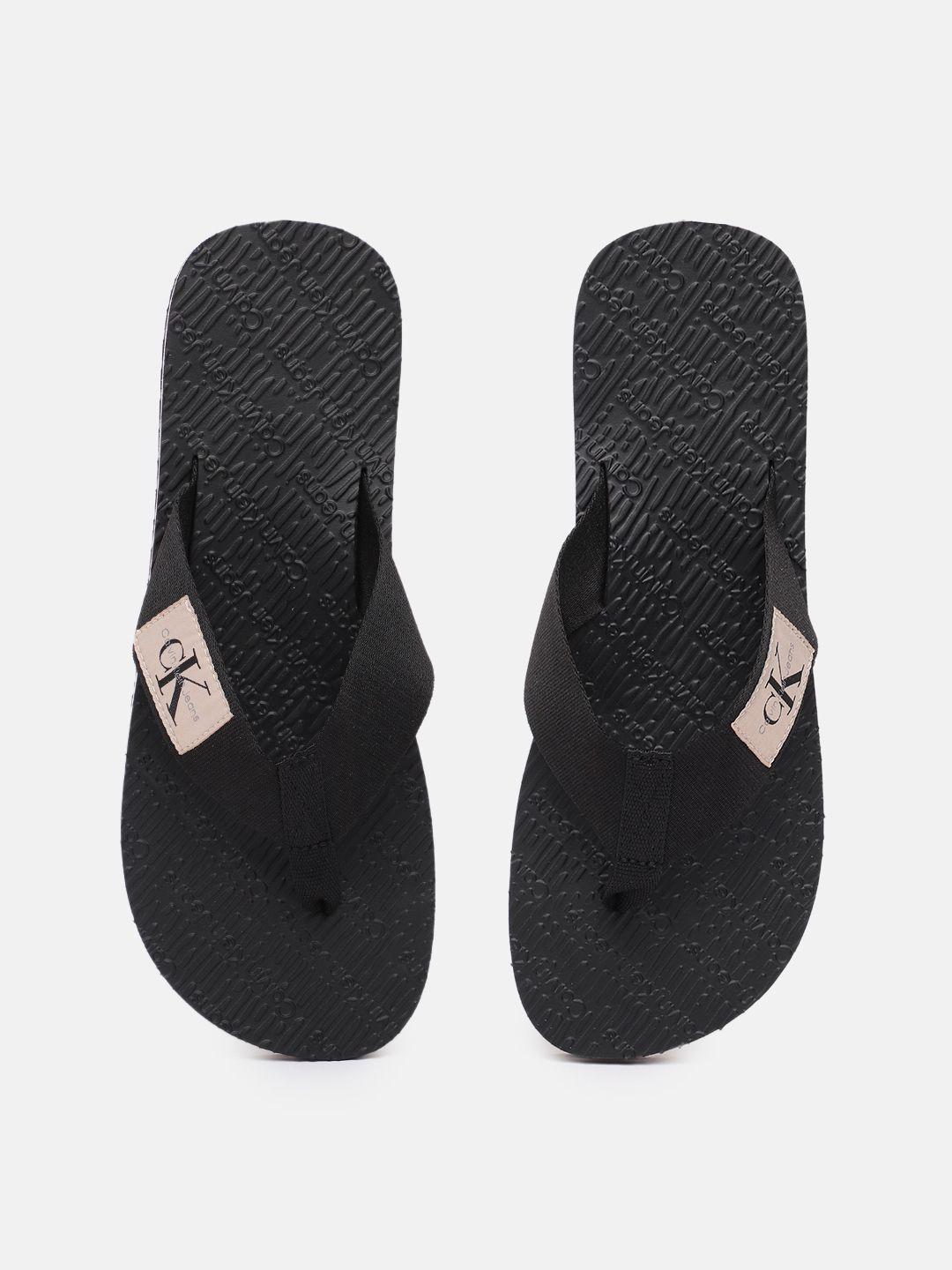 calvin klein men solid thong flip-flops with brand logo applique detail