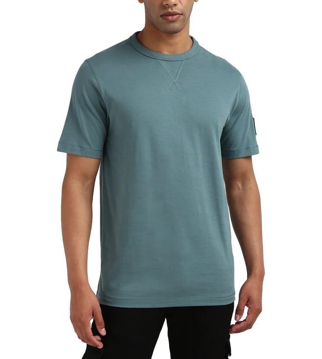 calvin klein men teal solid crew neck short sleeves t-shirt