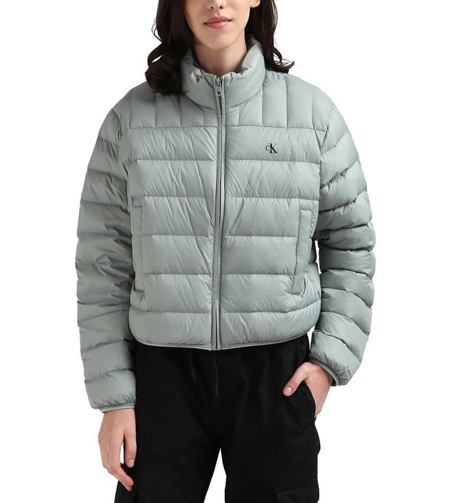 calvin klein nylon solid grey puffer jacket