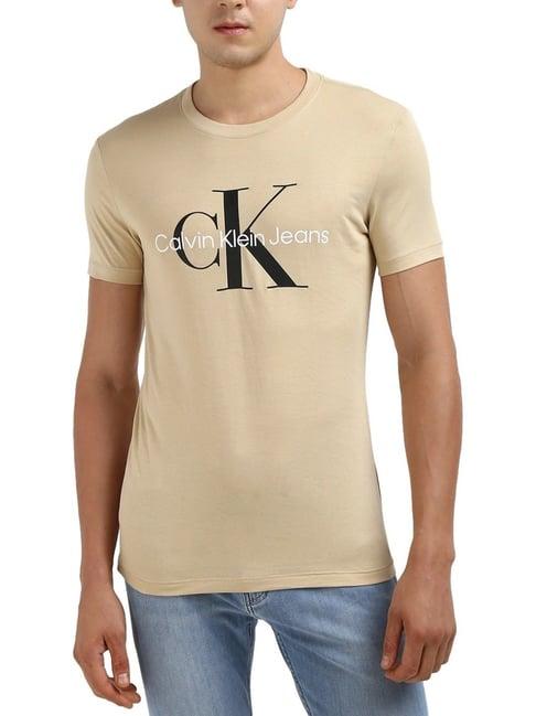 calvin klein pale khaki slim fit printed t-shirt