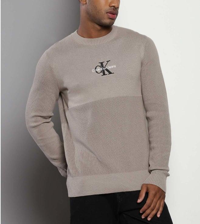 calvin klein perfect taupe colour-block regular fit sweater