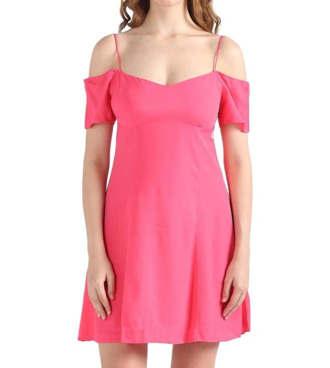 calvin klein pink flash solid a-line fit dress