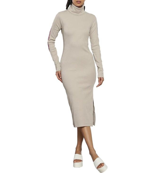 calvin klein plaza taupe bodycon dress