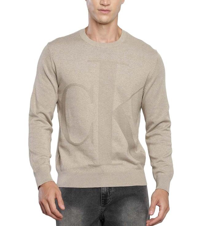 calvin klein plaza taupe logo classic fit sweater