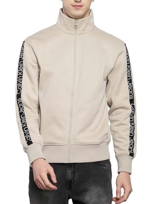 calvin klein plaza taupe relaxed fit logo printed sweatshirt