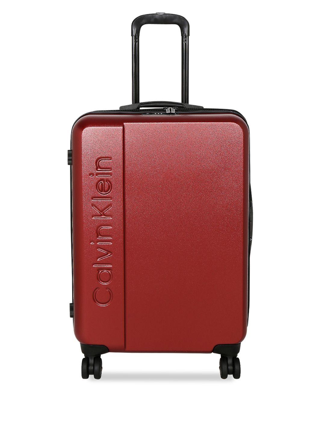 calvin klein red solid manhattan hard-sided cabin trolley suitcase