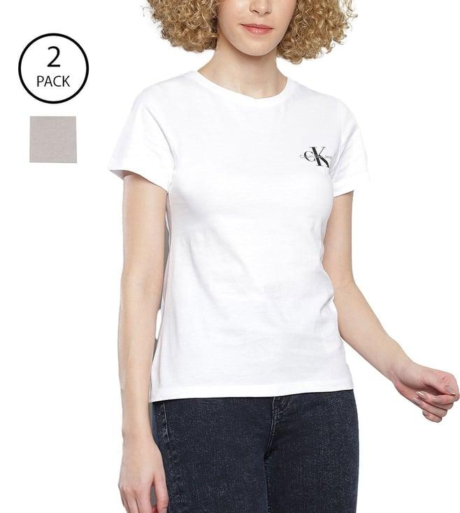 calvin klein sepia rose & bright white womens brand monogram slim t-shirt