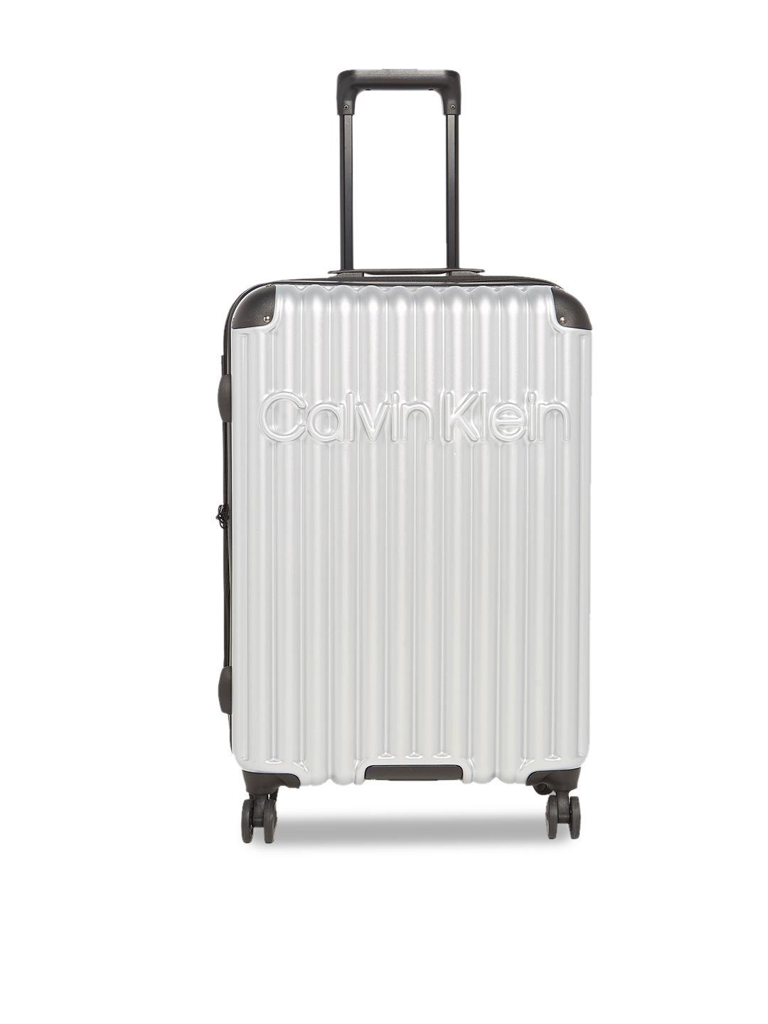 calvin klein silver-toned solid land escape soft-sided medium trolley suitcase