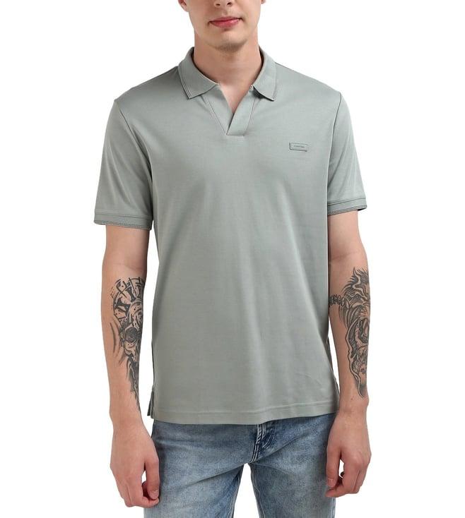 calvin klein slate gray cotton men's slim fit polo t-shirt