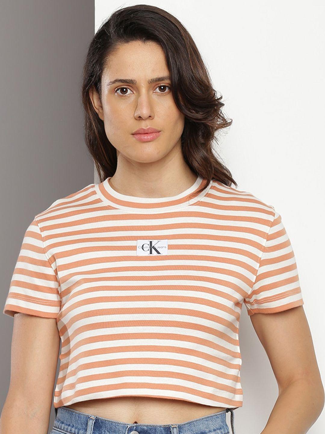 calvin klein striped cotton crop t-shirt