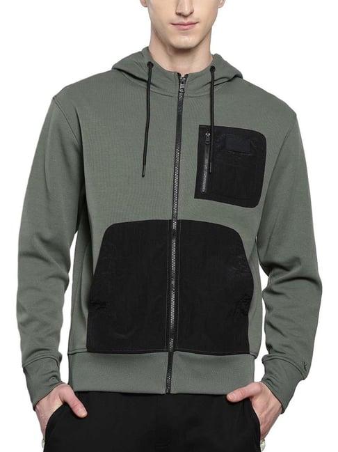 calvin klein thyme relaxed fit colour block hooded sweatshirt