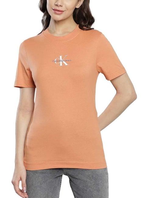 calvin klein tropical orange logo slim fit t-shirt