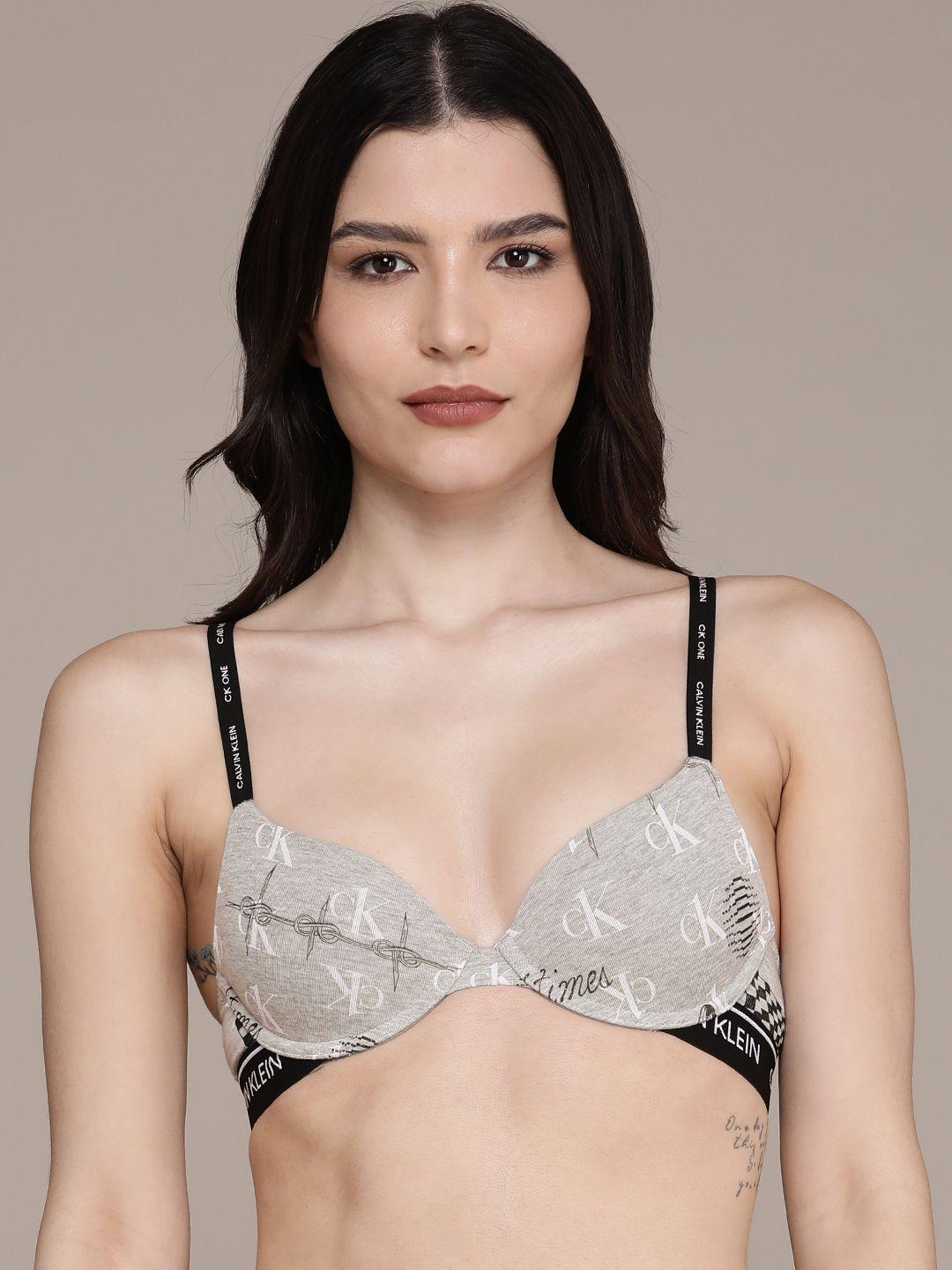 calvin klein underwear grey typography bra underwired lightly padded