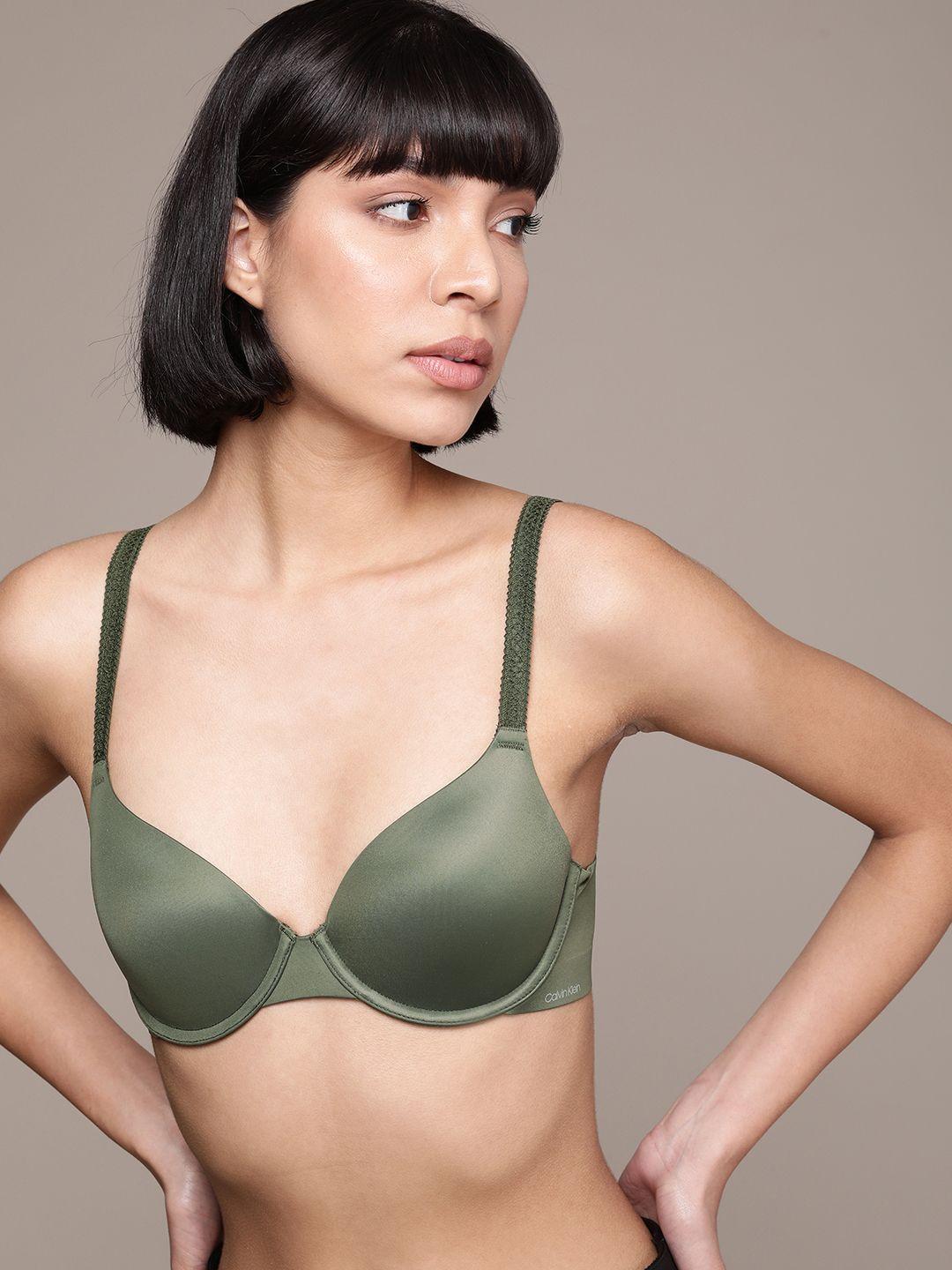 calvin klein underwear liquid touch collection women olive green solid underwire bra