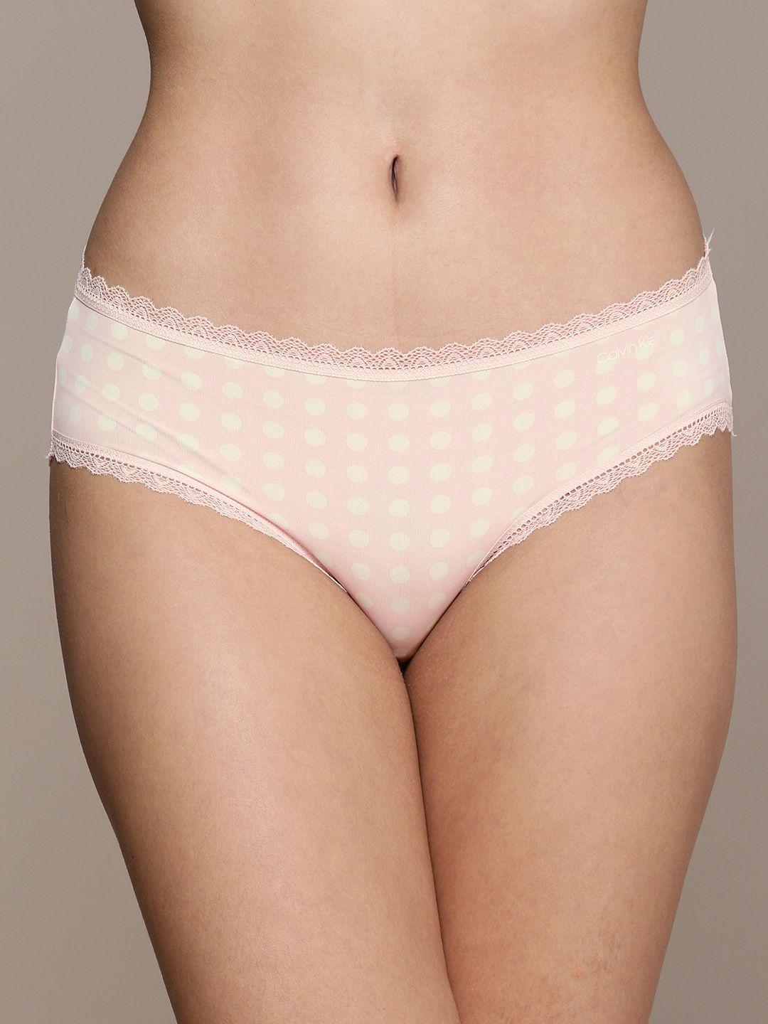 calvin klein underwear women pink & off-white polka dots printed hipster- qd3841w1r