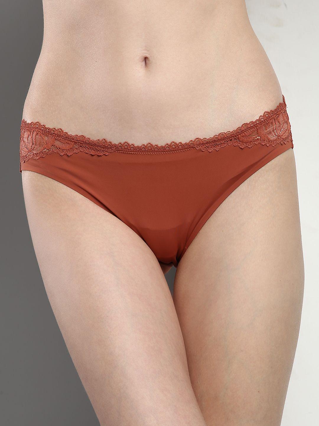 calvin klein underwear women rust red lace detail bikini briefs qf63985lg