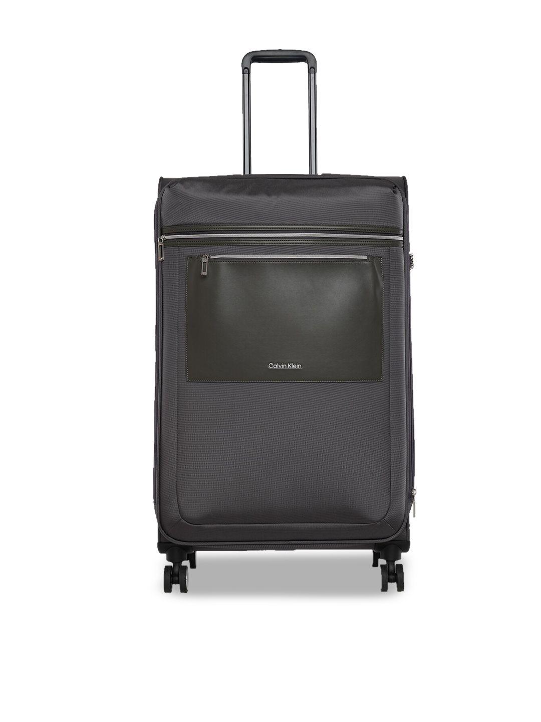 calvin klein union square range dark grey color soft case polyester large size luggage