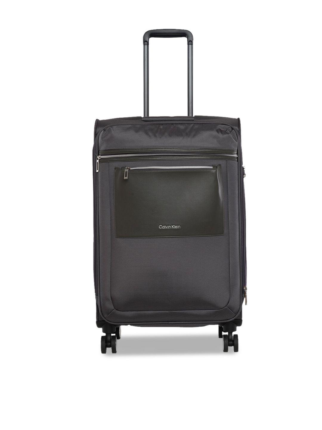 calvin klein union square range dark grey color soft case polyester medium size luggage