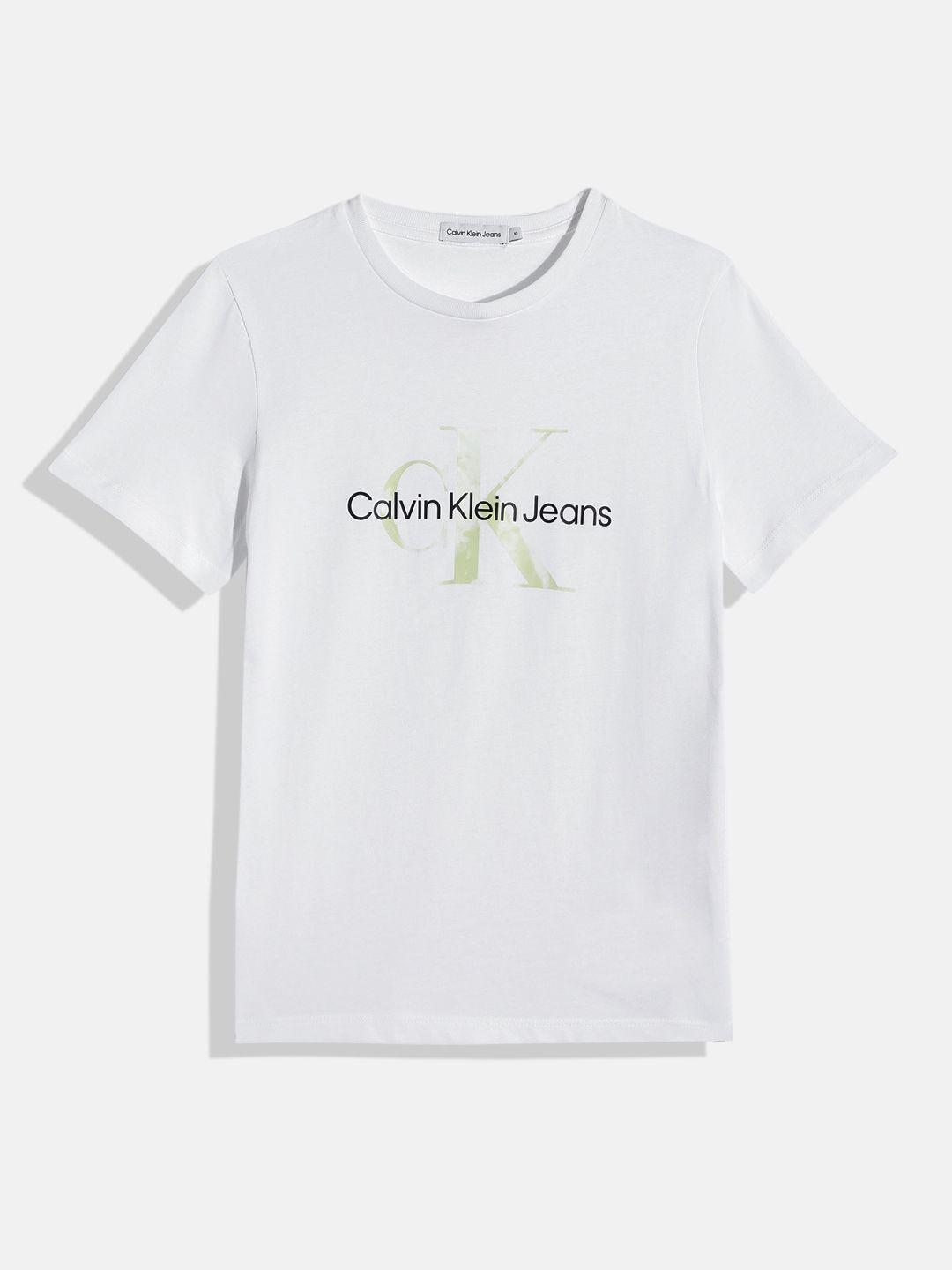 calvin klein unisex kids brand logo print knitted organic cotton t-shirt