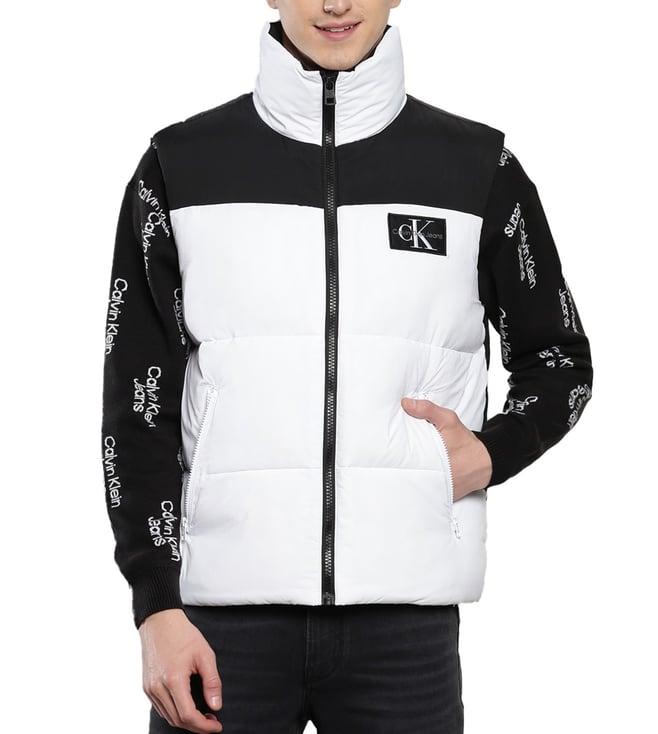 calvin klein white & black colour-block relaxed fit gilet jacket