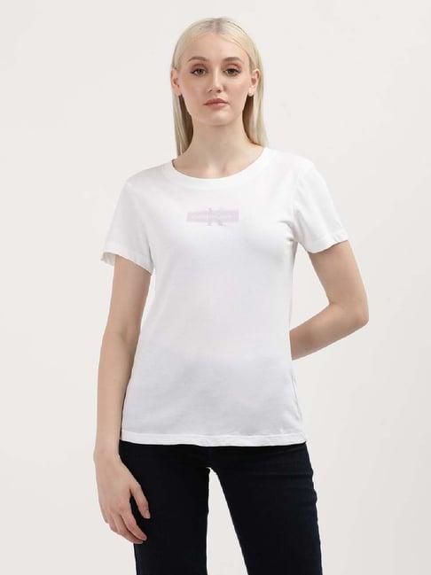 calvin klein white cotton logo print t-shirt