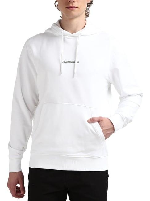 calvin klein white regular fit printed hooded sweatshirt